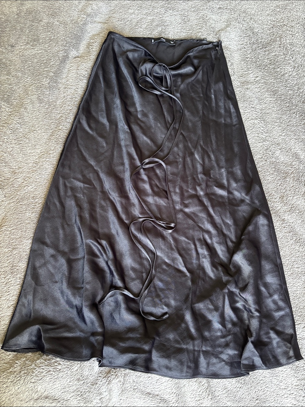 MANGO Women’s Black Satina Tie-Waist Skirt